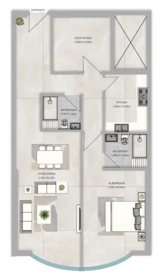 Azha Views Residences 1 bed floor plan, 1,226 sqft