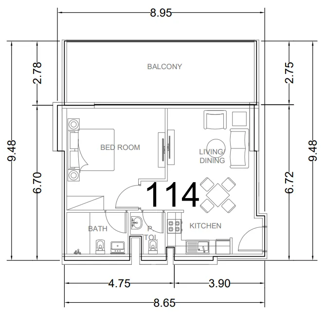 AG Ark 1 bed floor plan, 846 sqft