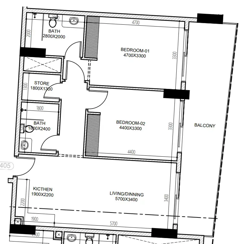 Astra South 2 bed floor plan, 1,089 sqft