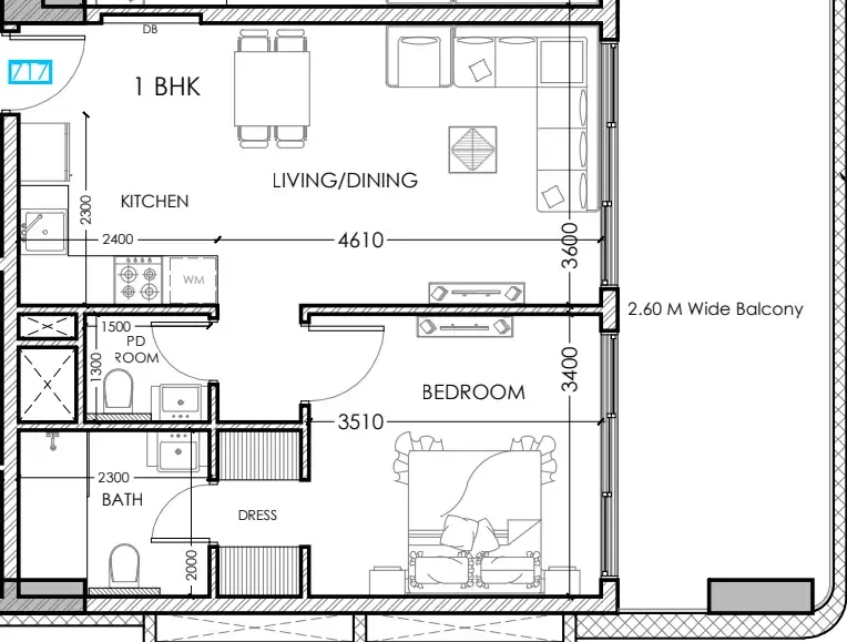 Al Haseen Residences 5 1 bed floor plan, 746 sqft