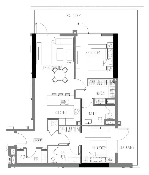 Damac Riverside Views 2 bed floor plan, 1,482 – 1,511 sqft
