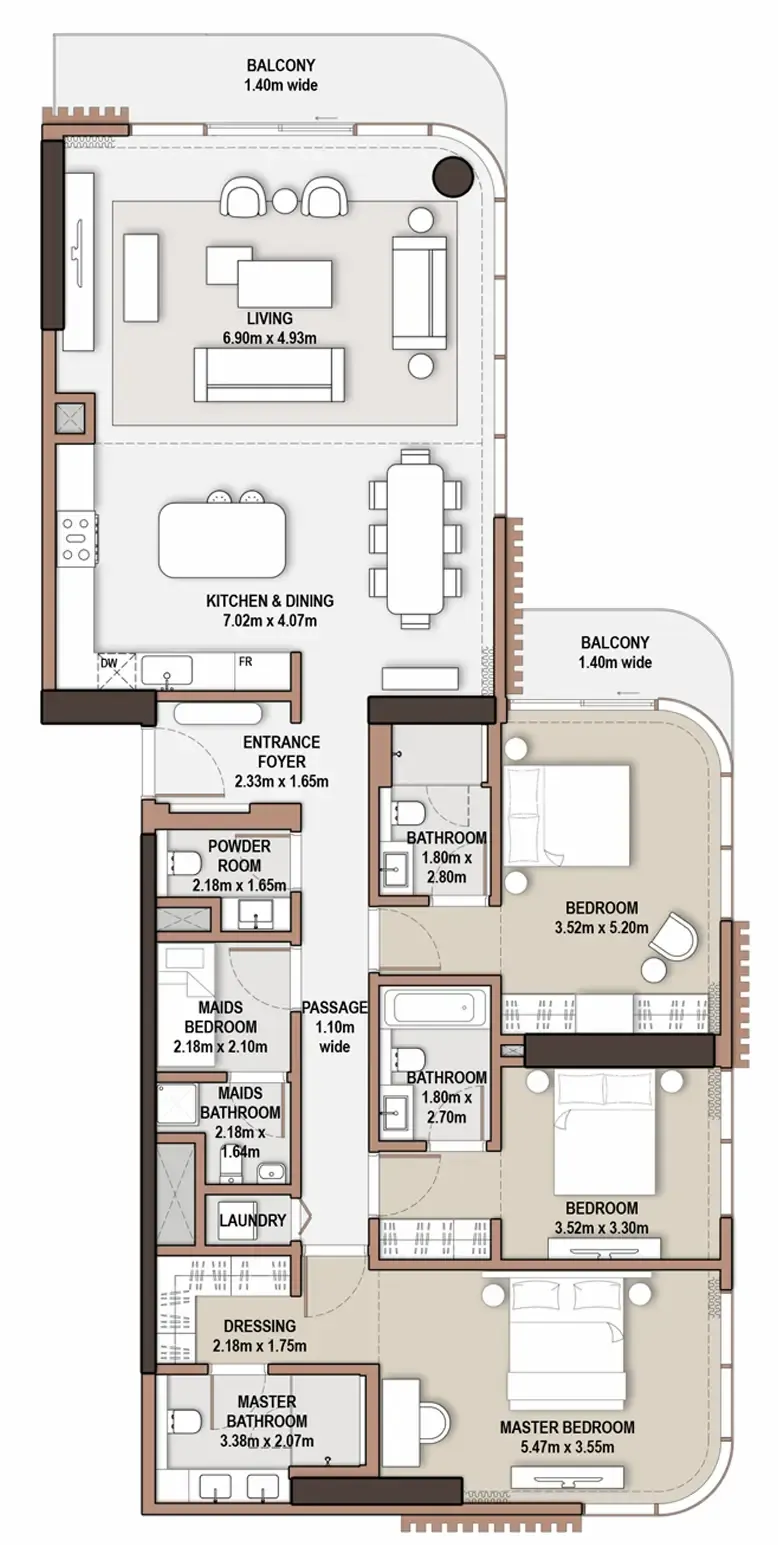 The Edit at d3 3 bed floor plan, 2,167 sqft