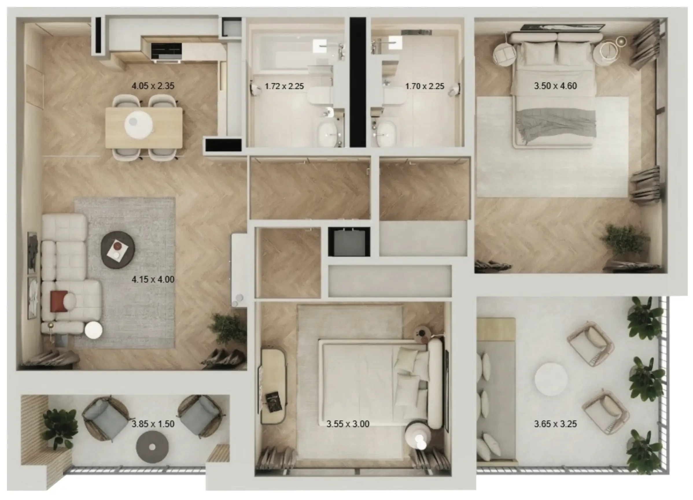 Arisha Terraces 2 bed floor plan, 1,055 sqft