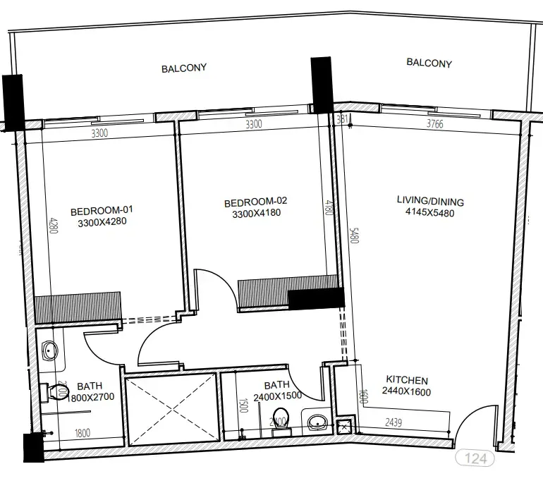 Astra South 2 bed floor plan, 1,053 sqft