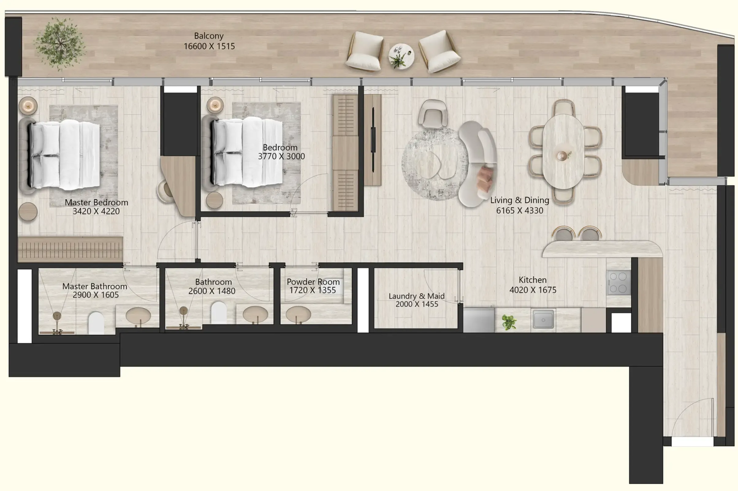 Il Vento 2 bed floor plan, 1,495 sqft