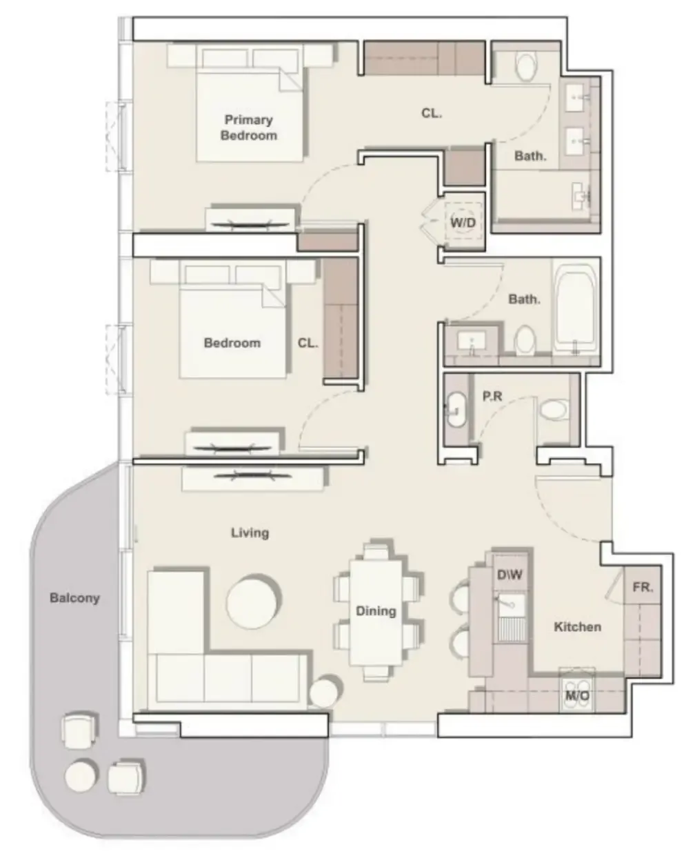 Portside Square 2 bed floor plan, 1,215 sqft