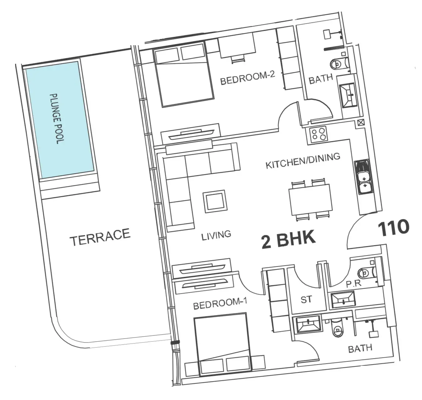 Villa Del Garda 2 bed floor plan, 1,359 sqft
