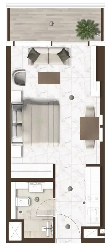 Onda by Kasco Studio floor plan, 350 sqft