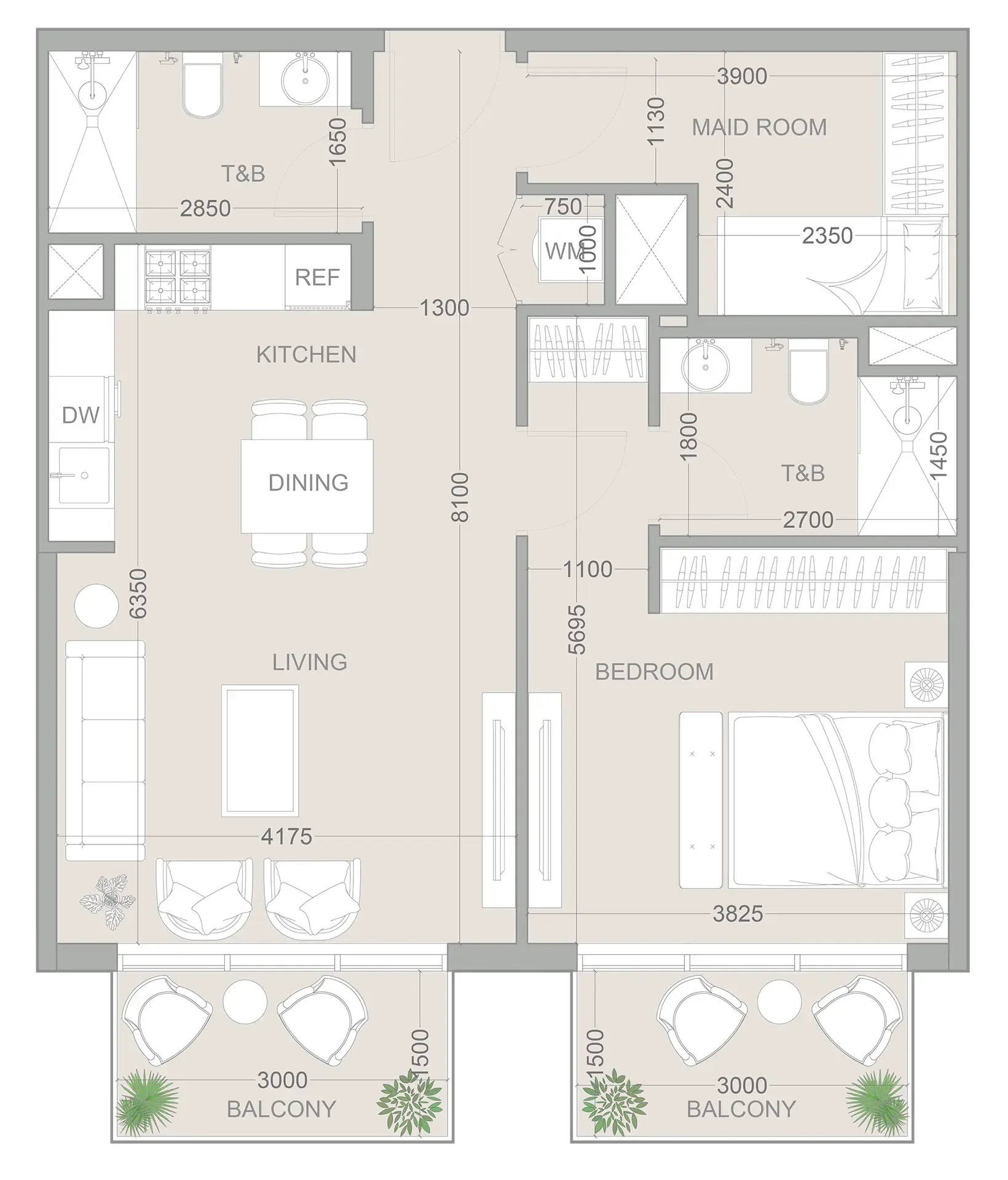 1WOOD Residence 2 1 bed floor plan, 825 sqft