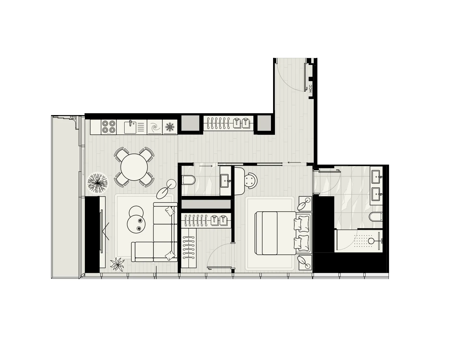 LIV Maritime 1 bed floor plan, 866 sqft