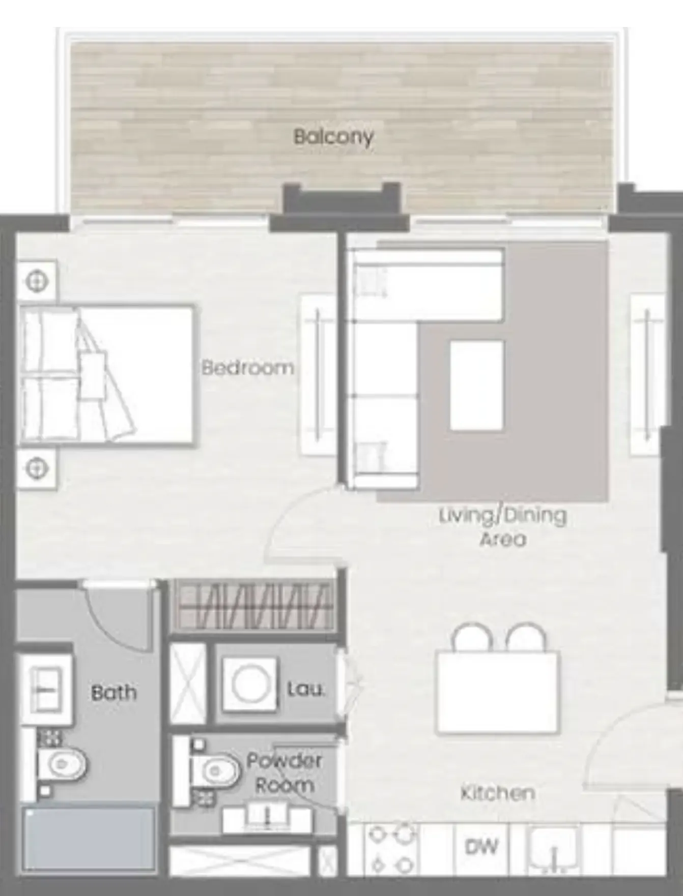 Beverly Park 1 bed floor plan, 702 sqft
