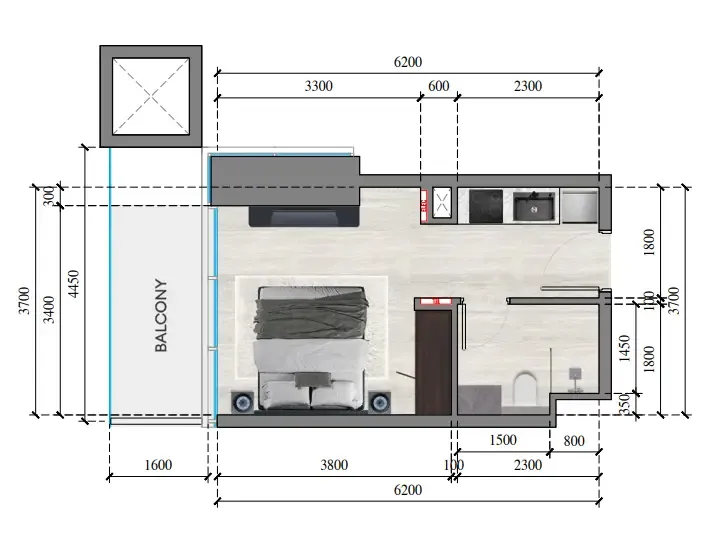 Auresta Tower Studio floor plan, 343 sqft