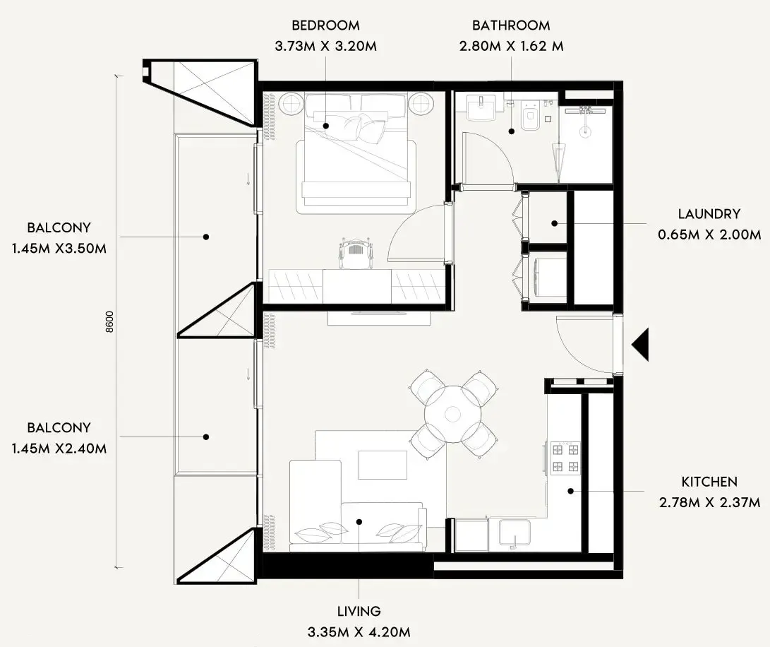 Azizi Wares 1 bed floor plan, 629 – 630 sqft