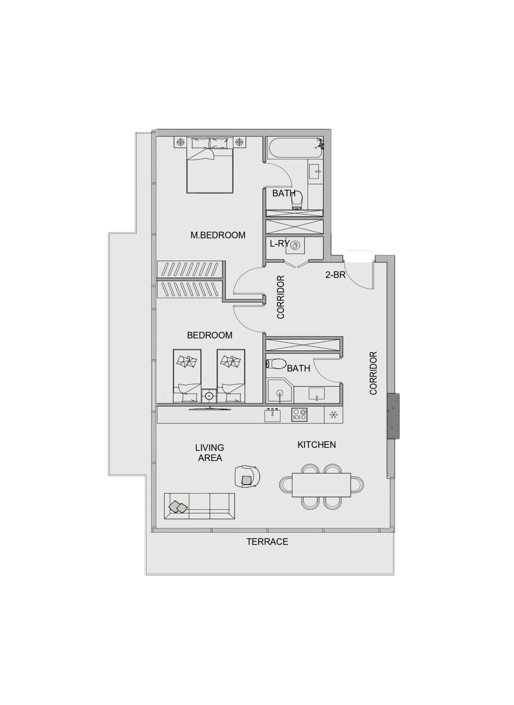 Edgewater Residences 1, 2 and 3 2 bed floor plan, 1,317 sqft