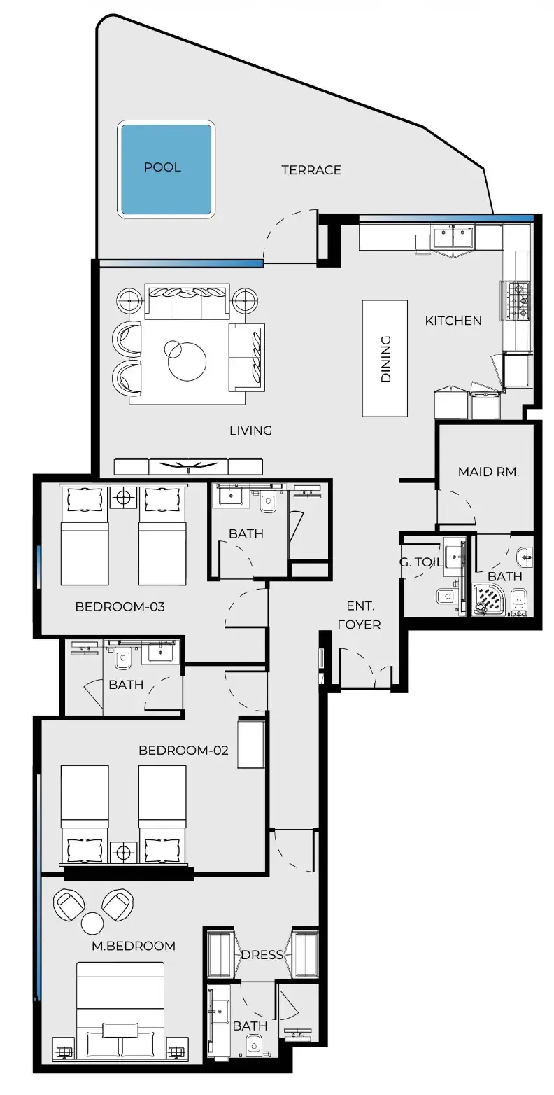 Luxury Canal Residences 3 bed floor plan, 1,919 sqft