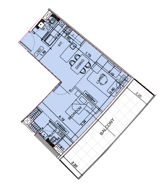 Binghatti Aquarise 1 bed floor plan, 832 sqft