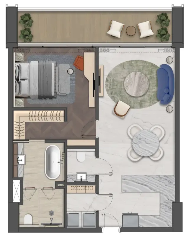 Mas Barsha Residency 1 bed floor plan, 1,022 sqft