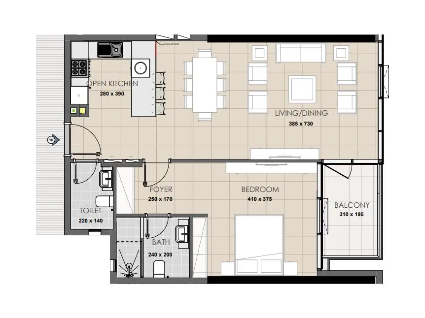 Palatium Residence 1 bed floor plan, 840 sqft