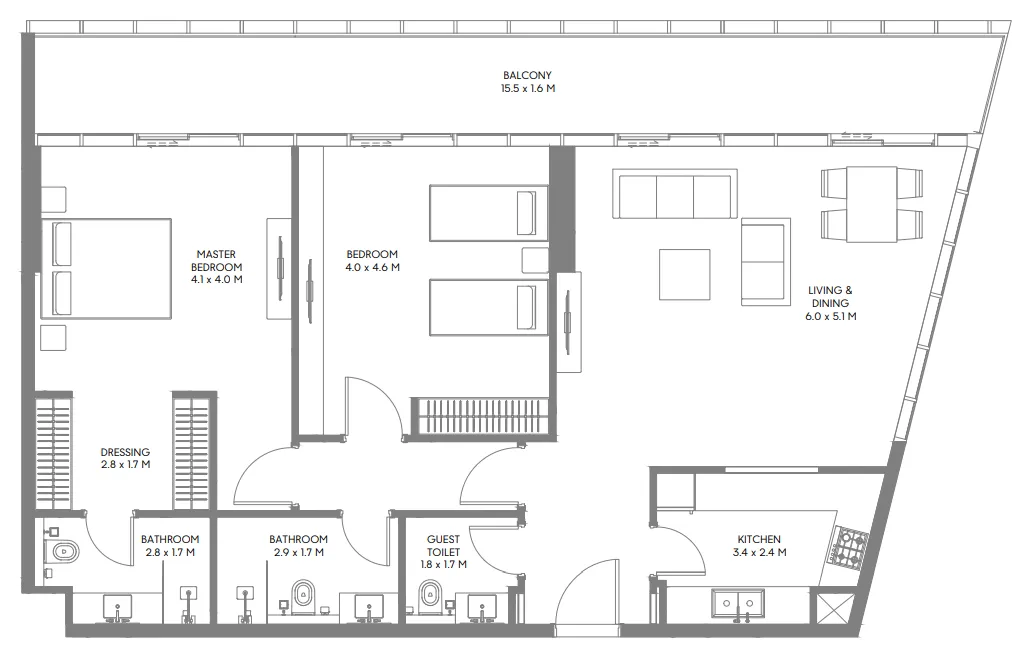 The Gate 3 and 4 2 bed floor plan, 1,478 sqft