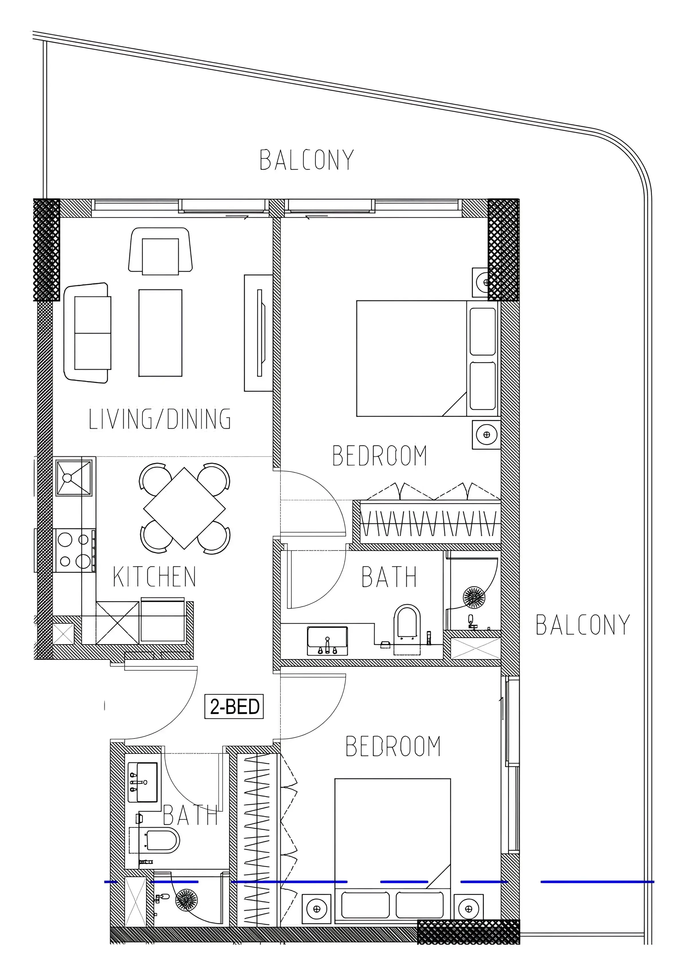 Elo 2 and 3 Damac 2 bed floor plan, 991 sqft