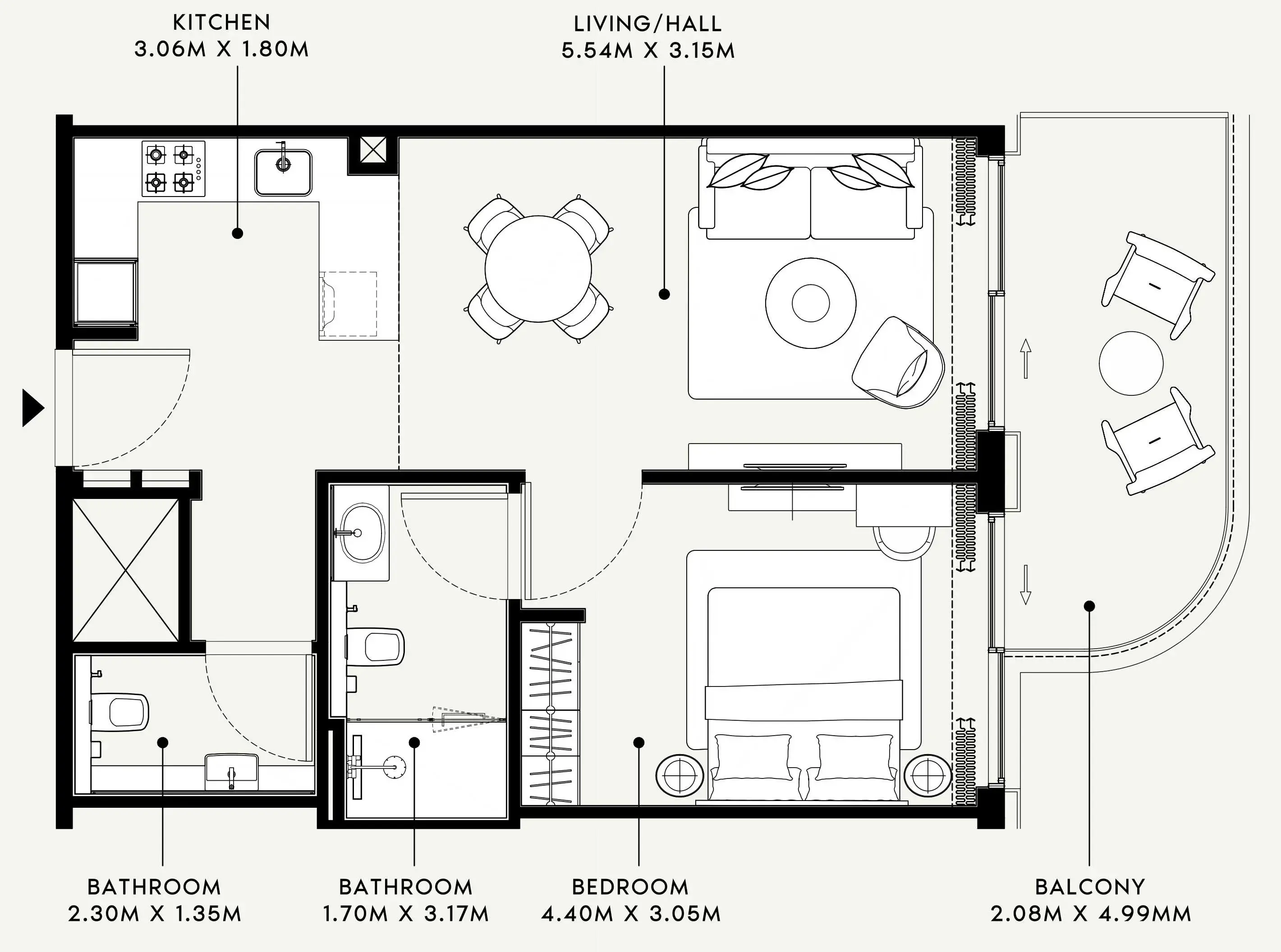 Azizi Venice 1 bed floor plan, 717 sqft