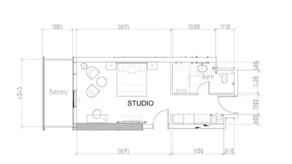 Damac Hills - Radisson Dubai Studio floor plan, 495 sqft