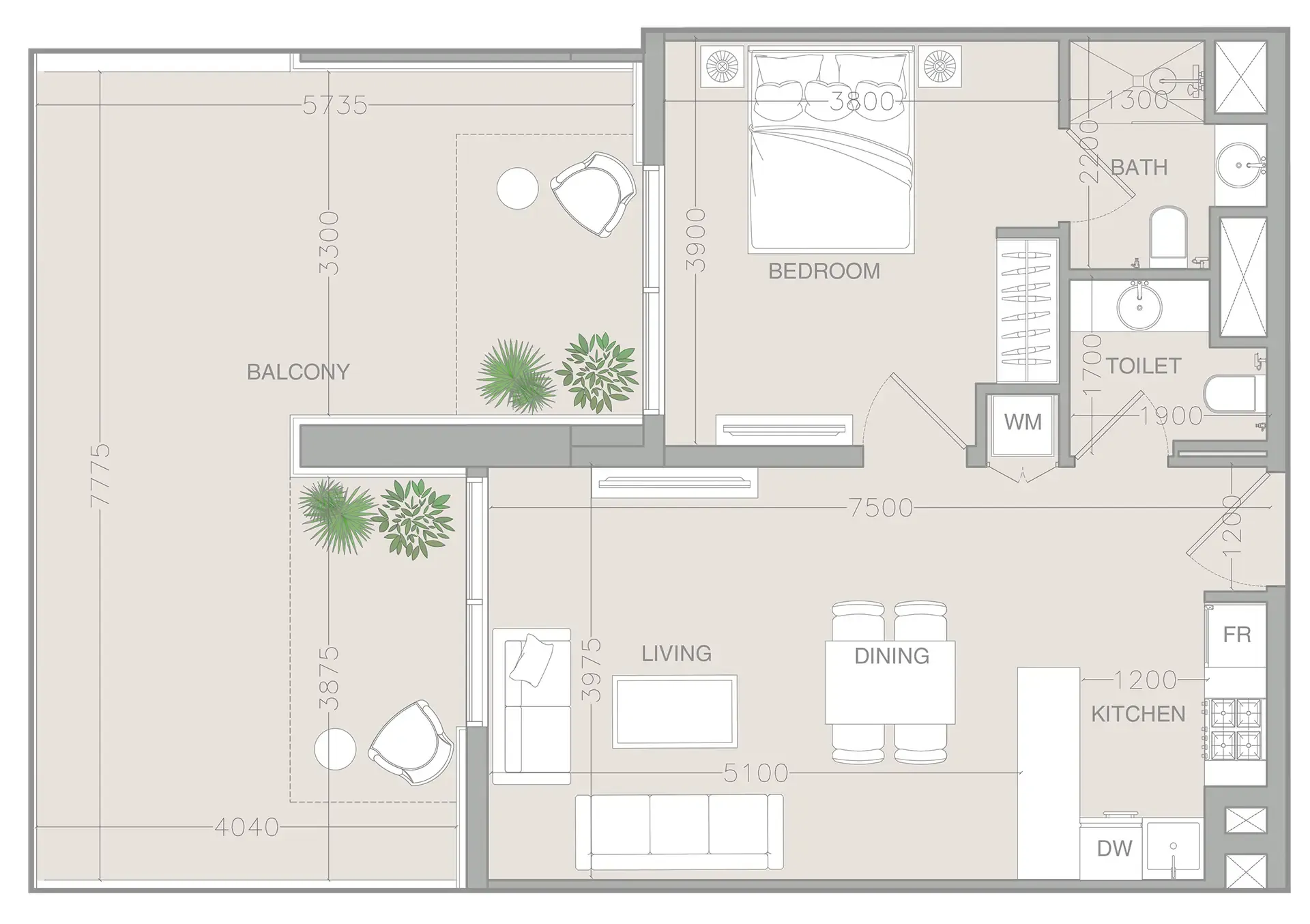 ELAR1S Rise 1 bed floor plan, 1,028 sqft