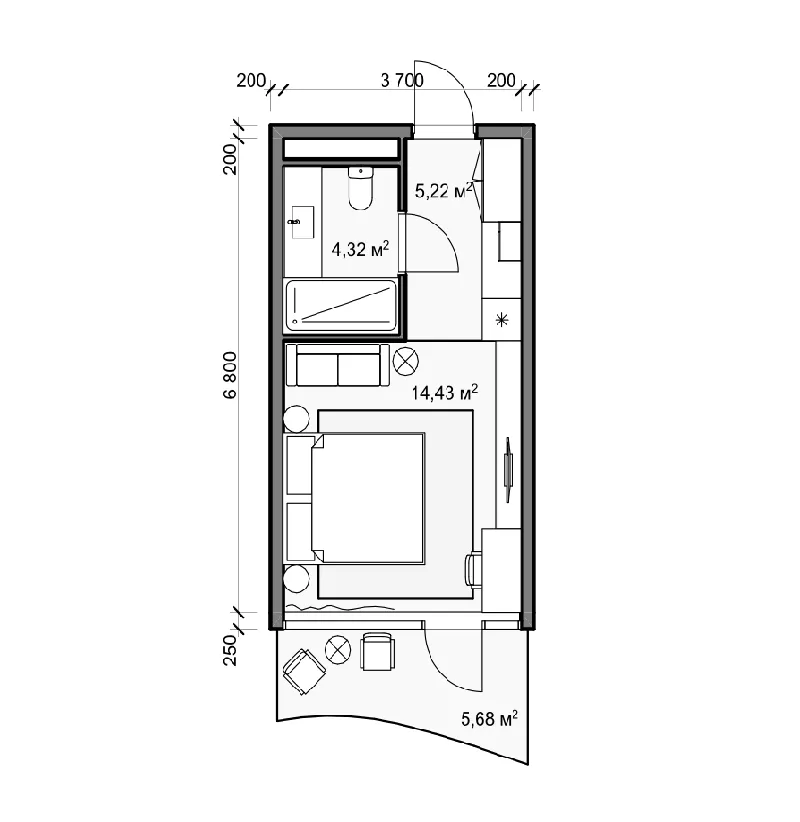 Anta Oasis by Wyndham Studio floor plan, 332 sqft