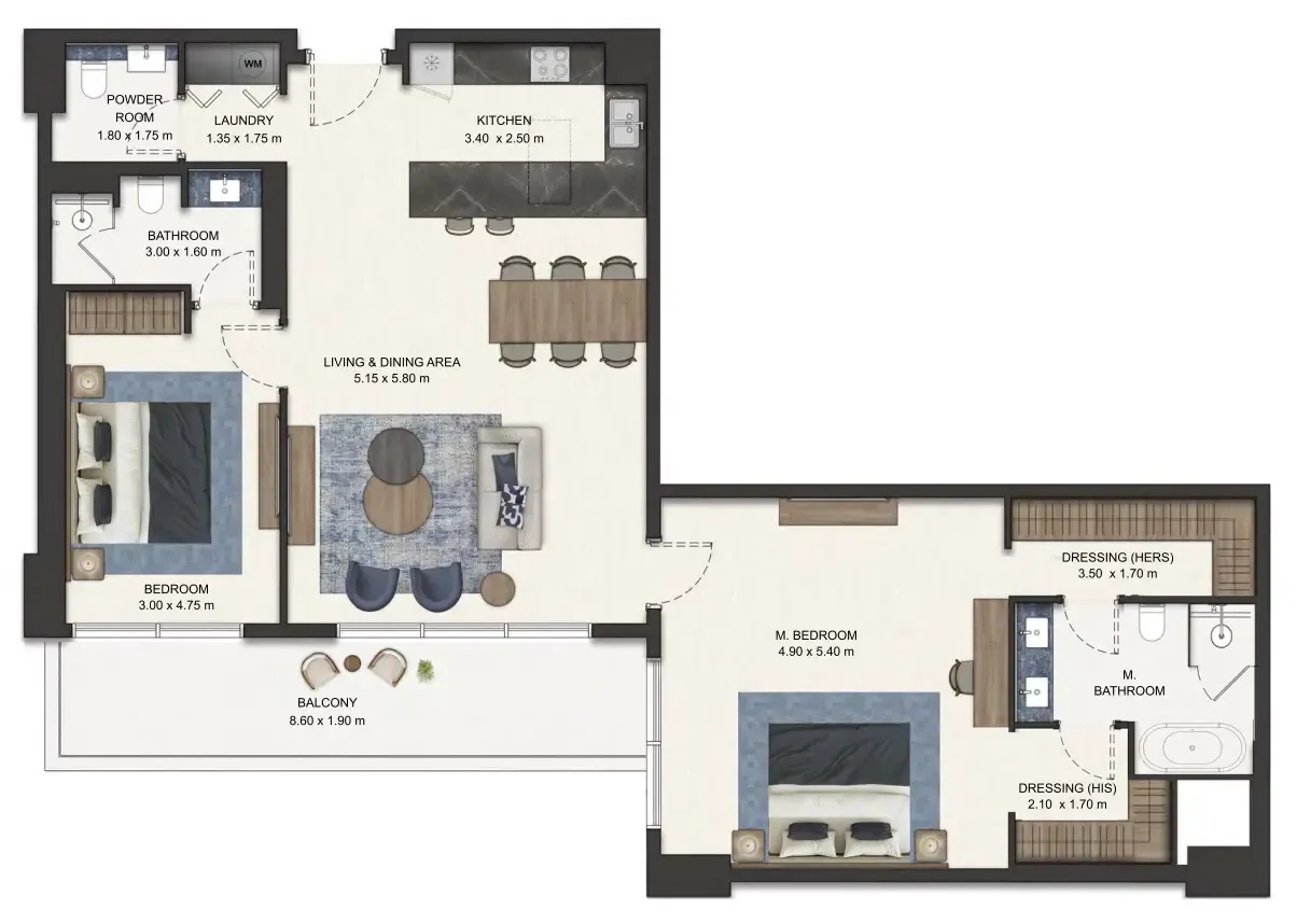 Seamont Autograph Collection Residences 2 bed floor plan, 1,433 sqft