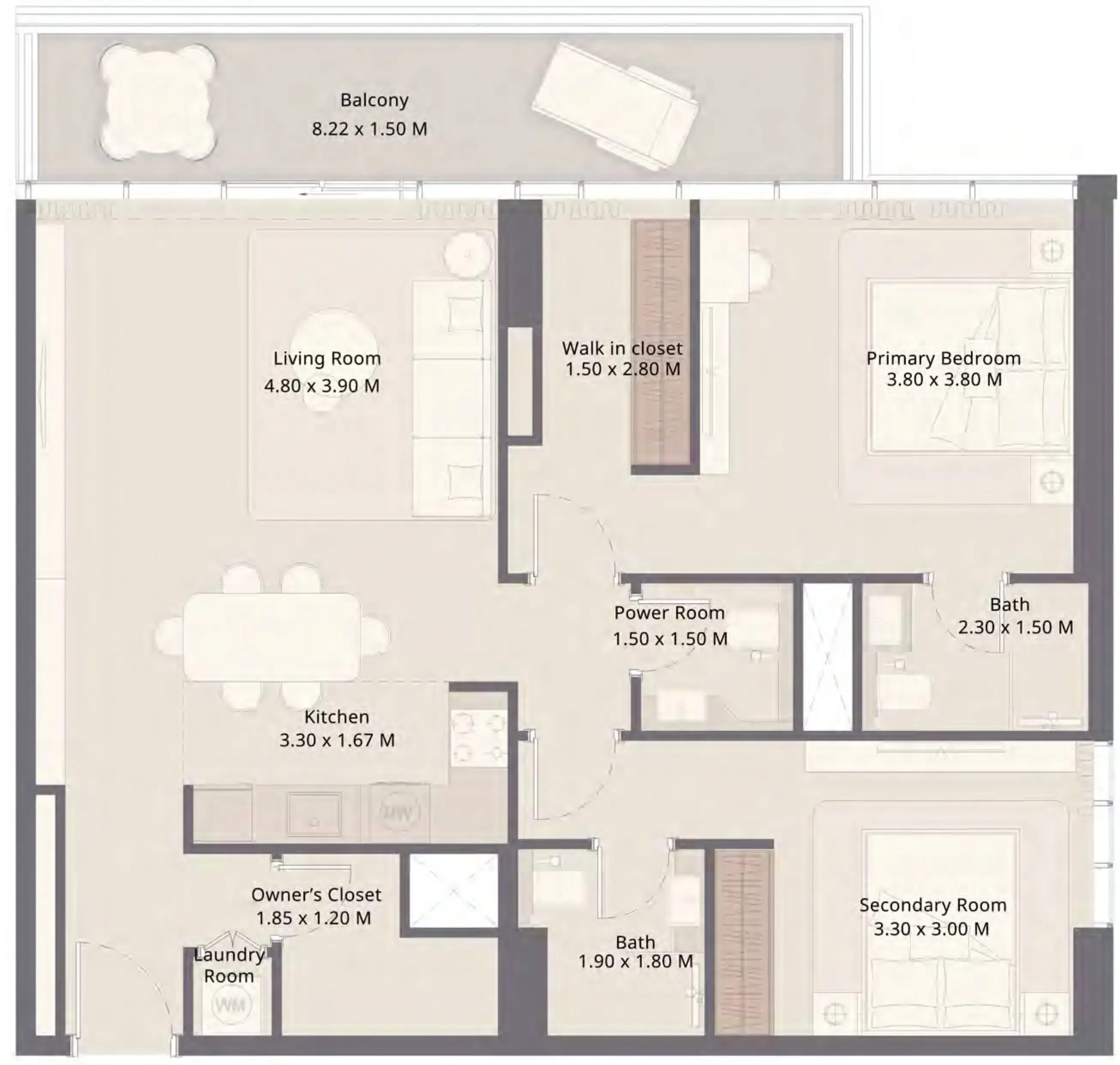 The Residences at Sheraton Al Marjan Island Resort Phase 1 & 2 2 bed floor plan, 1,142 sqft