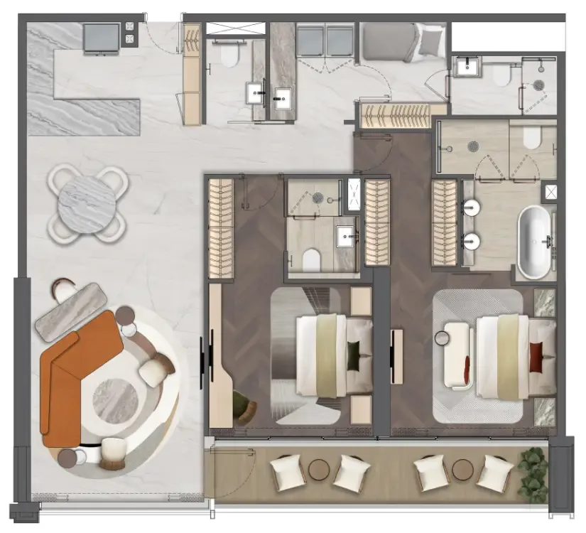 Mas Barsha Residency 2 bed floor plan, 1,551 sqft
