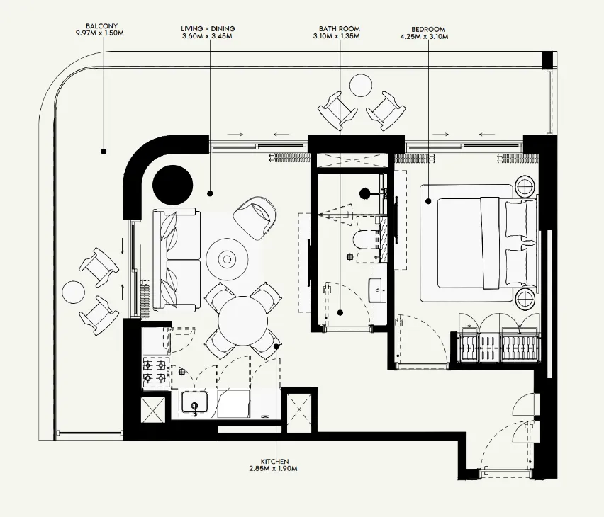 Azizi Venice 1 bed floor plan, 793 sqft
