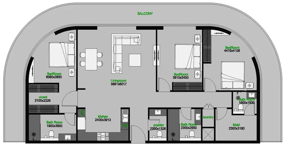 The Central Downtown 3 bed floor plan, 2,180 sqft