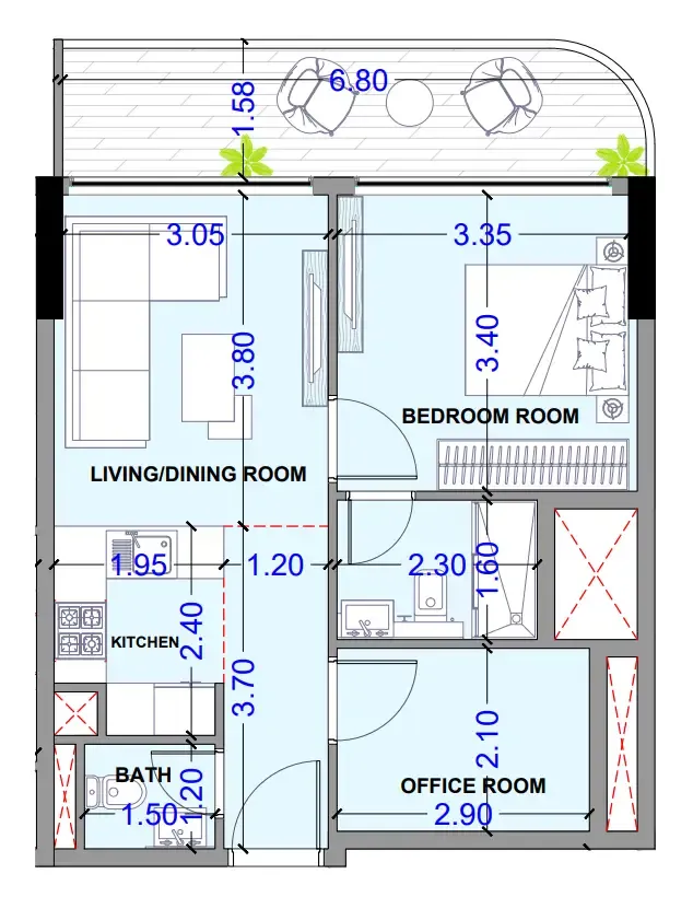 Celesto 3 1 bed floor plan, 632 sqft