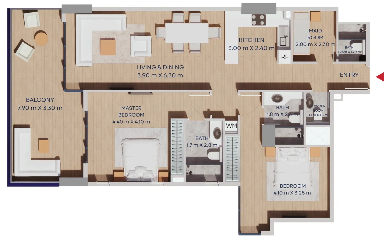 Manam Pearl 2 bed floor plan, 1,388 sqft