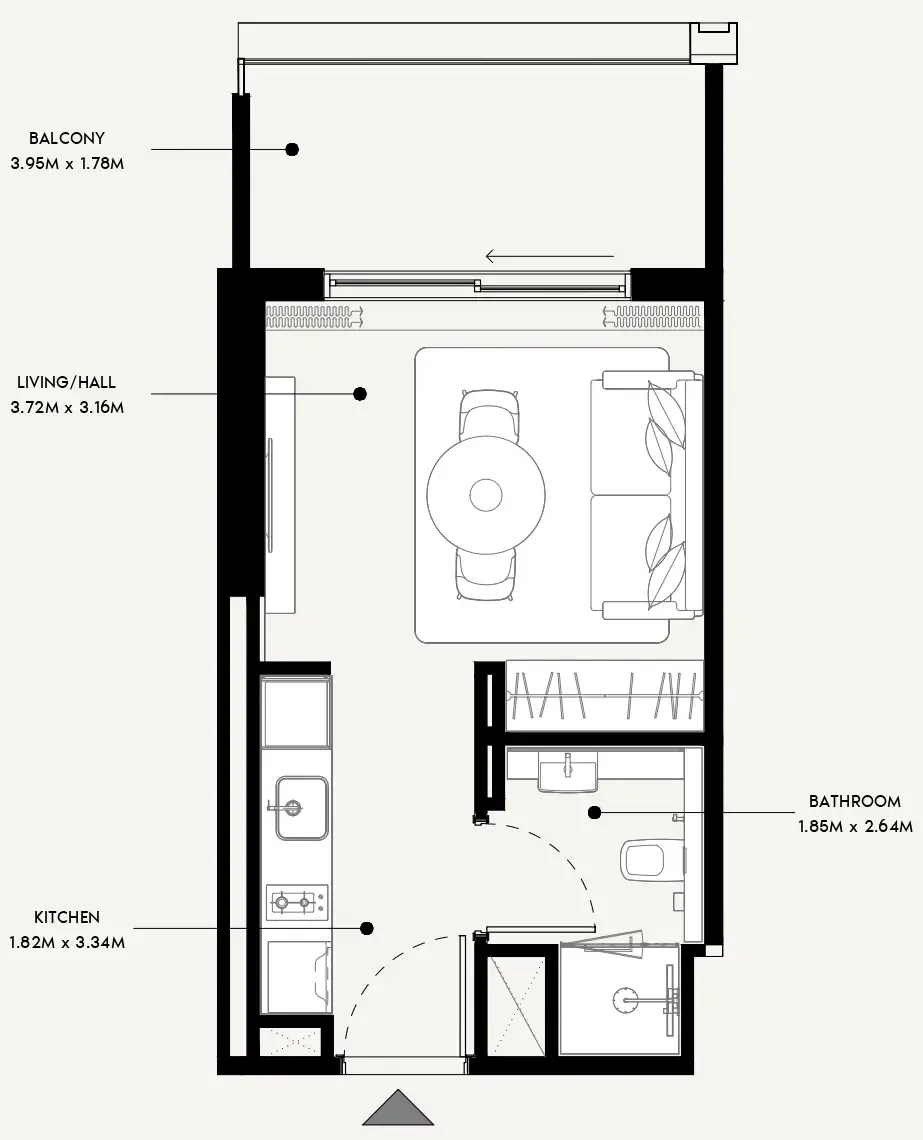 Azizi Venice Studio floor plan, 356 sqft