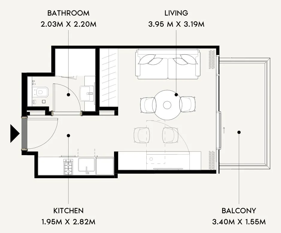 Azizi Wares Studio floor plan, 332 – 333 sqft