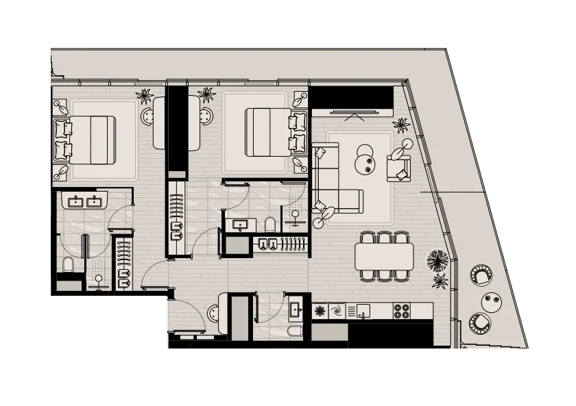 Iconic Tower 2 bed floor plan, 1,608 sqft