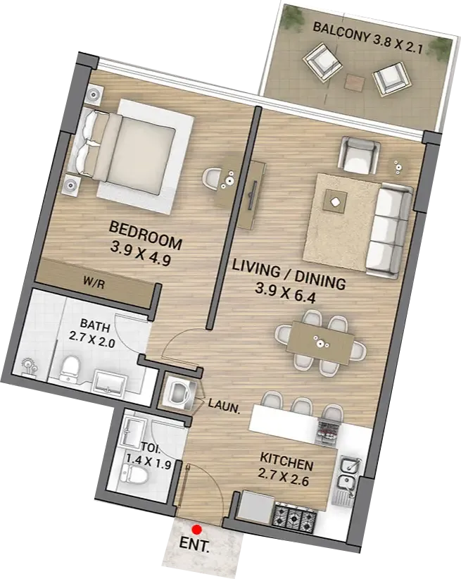Ocean Tower 1 bed floor plan, 840 sqft