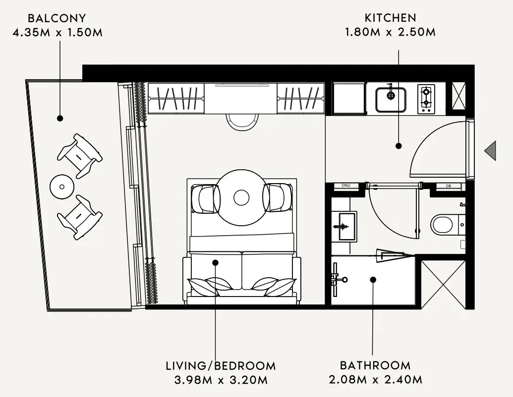 Azizi Milan Studio floor plan, 345 sqft