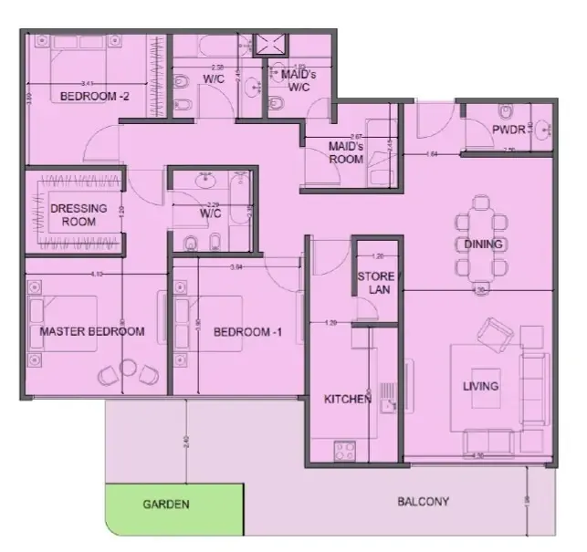One Residence Al Reem Island 3 bed floor plan, 2,136 sqft