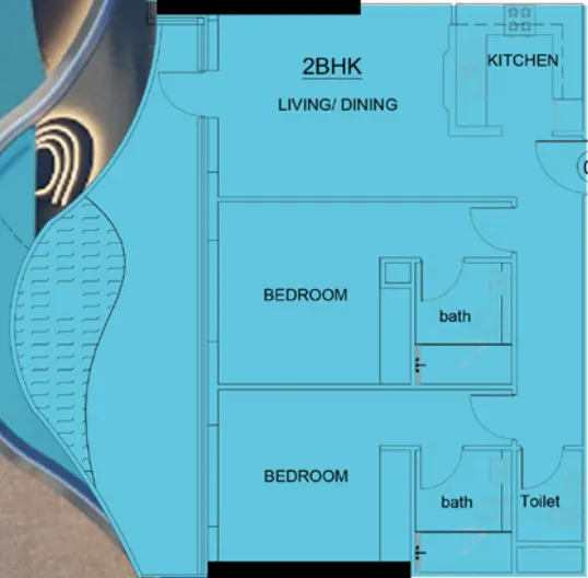 Volga Tower 2 bed floor plan, 1,194 sqft