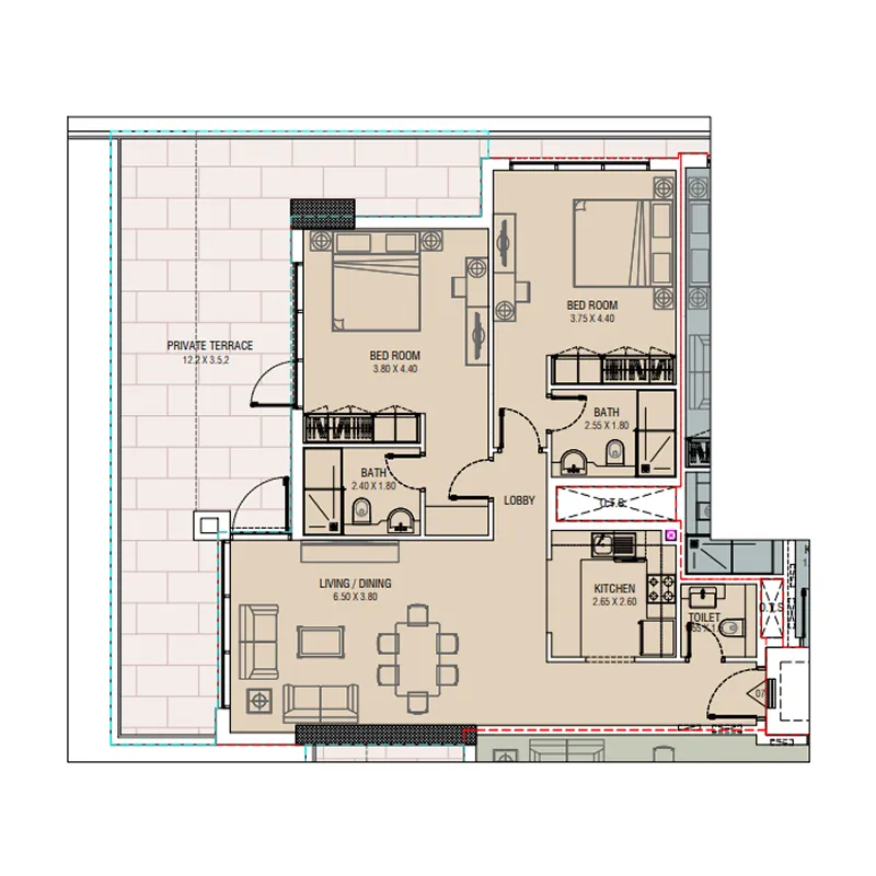 Al Waleed W.S 1 2 bed floor plan, 1,547 sqft