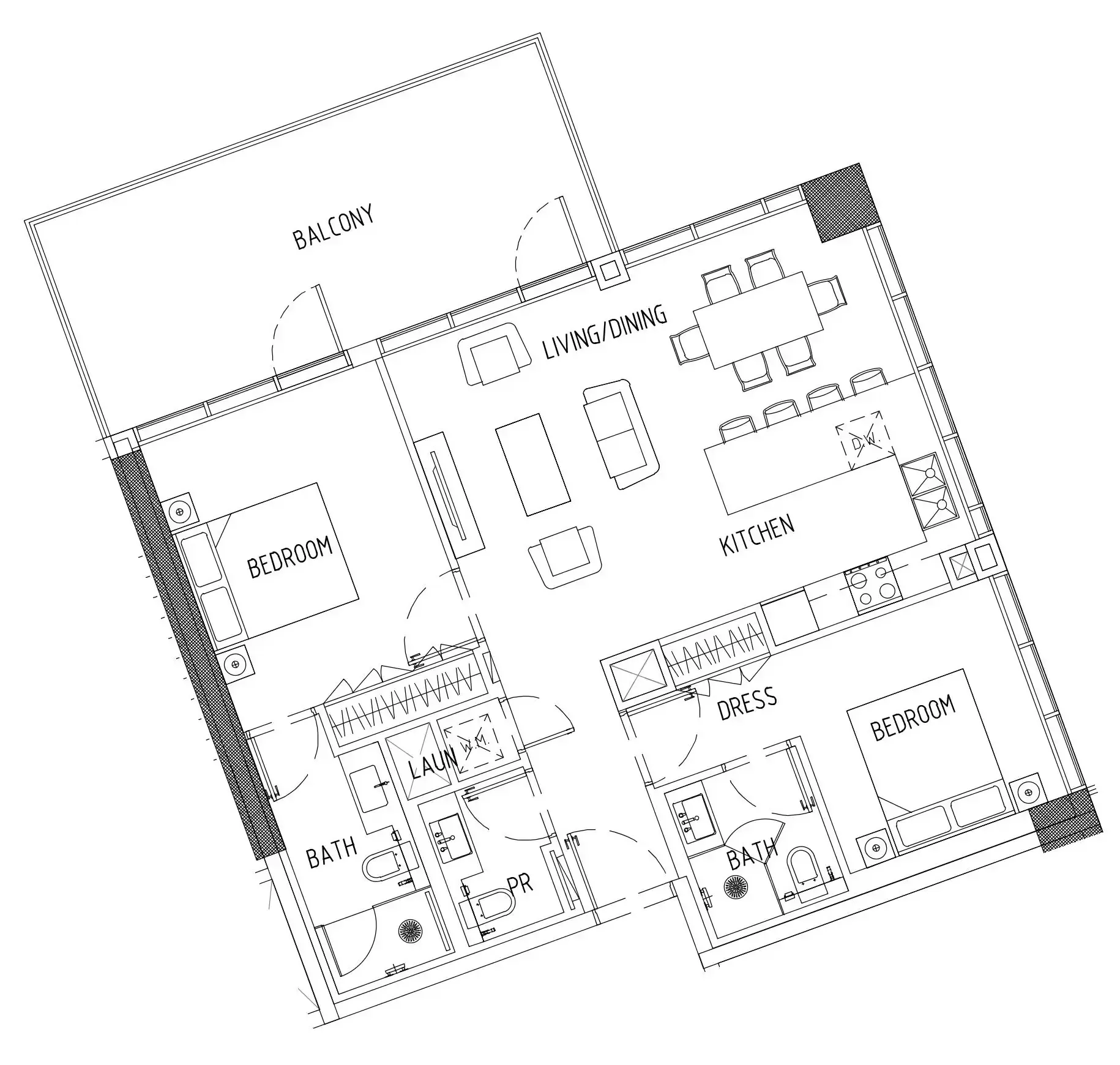 Damac District 2 bed floor plan, 1,135 sqft