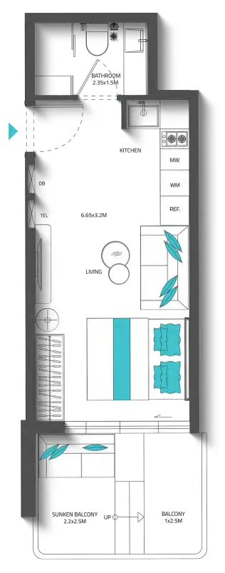 Reef 996 Studio floor plan, 400 sqft