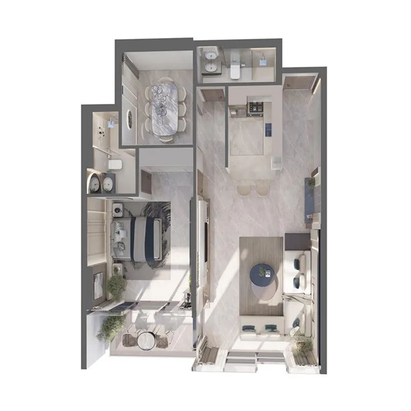 Palatium Residence 1 bed floor plan, 988 sqft