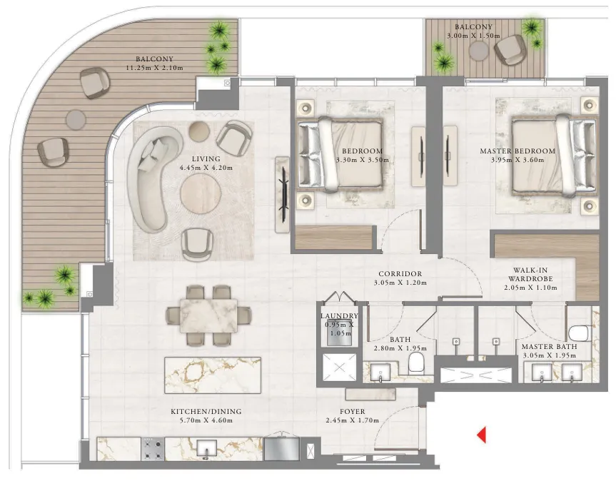 Bayview by Address Resorts 2 bed floor plan, 1,430 sqft