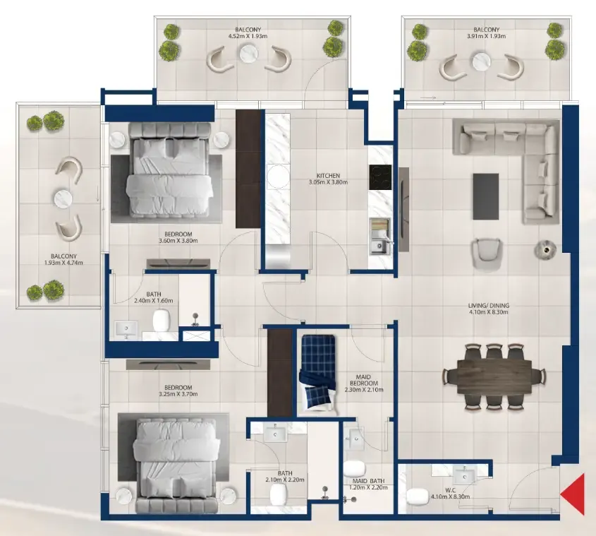 Al Vista 2 bed floor plan, 1,446 sqft