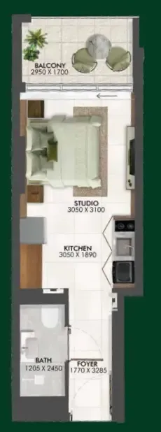 Enchante Studio floor plan, 342 sqft
