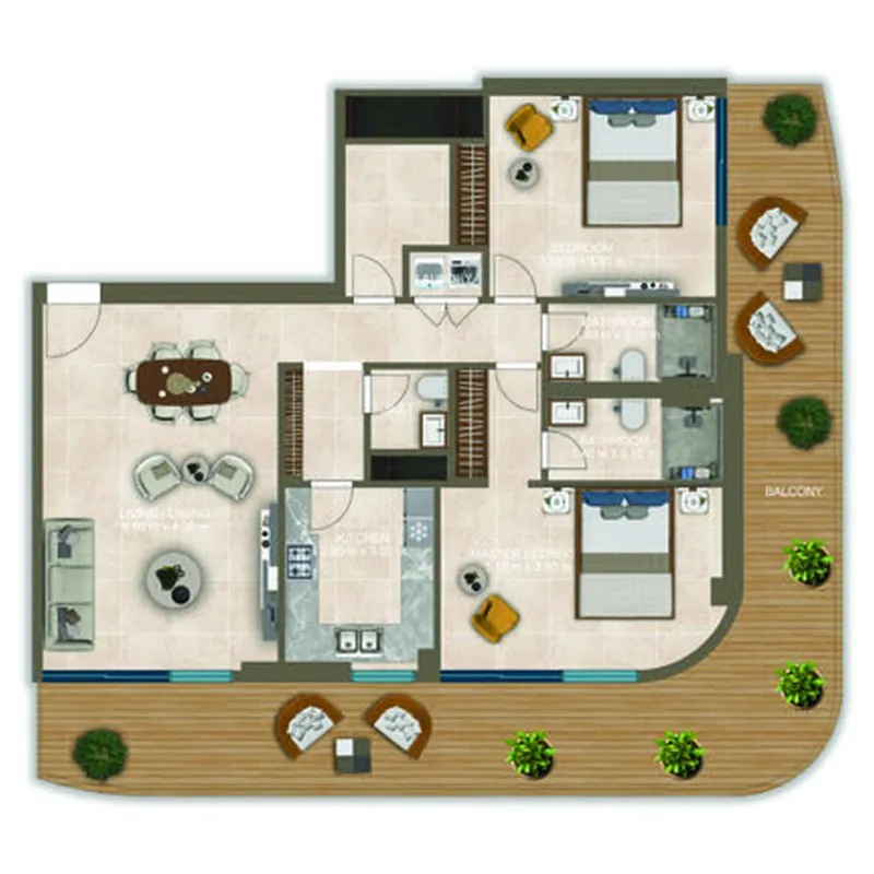 Nova Tower 2 bed floor plan, 1,662 sqft